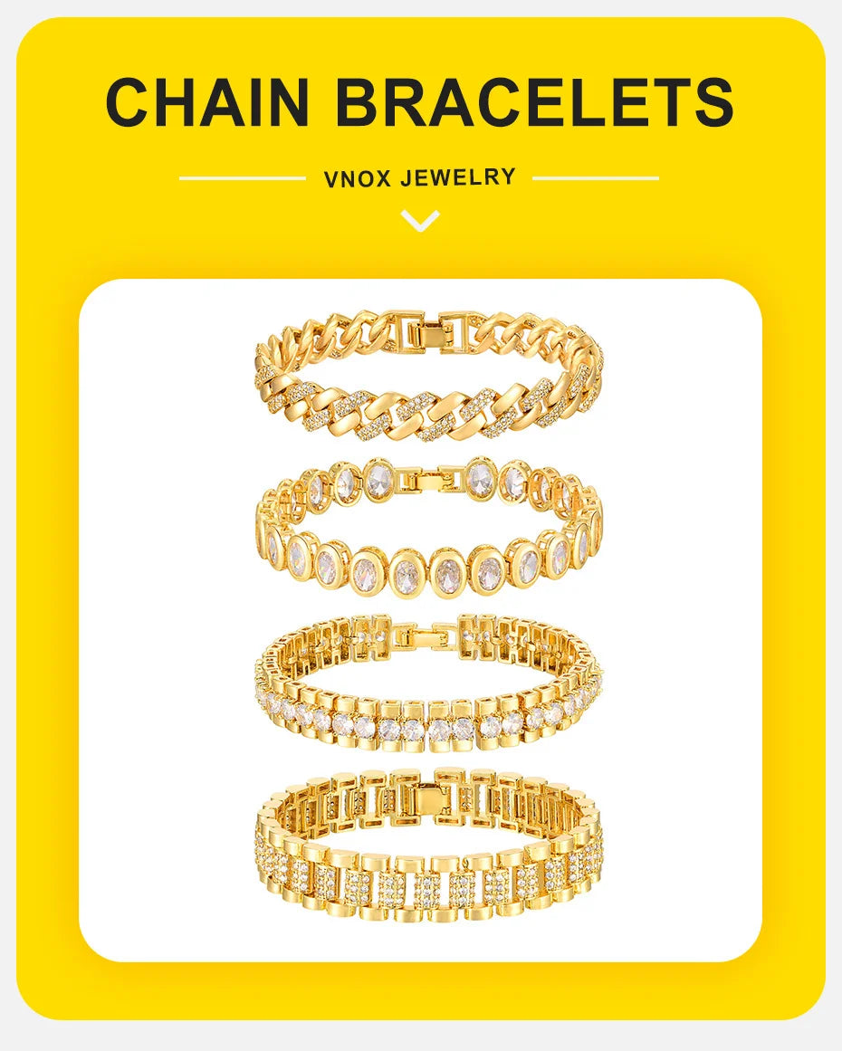 Vnox  Block Chain Bracelets For Women Cubic Zirconia Inlay, Gold Plated Fashion Charm Jewelry Gifts To Girlfriend