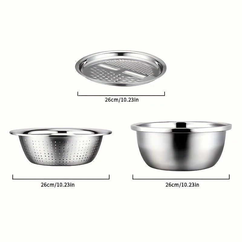 Stainless Steel Kitchen Set with Integrated Grinder, Multi-Filter and Mixing Bowl - for Cleaning and Slicing ,Vegetables, Cheese