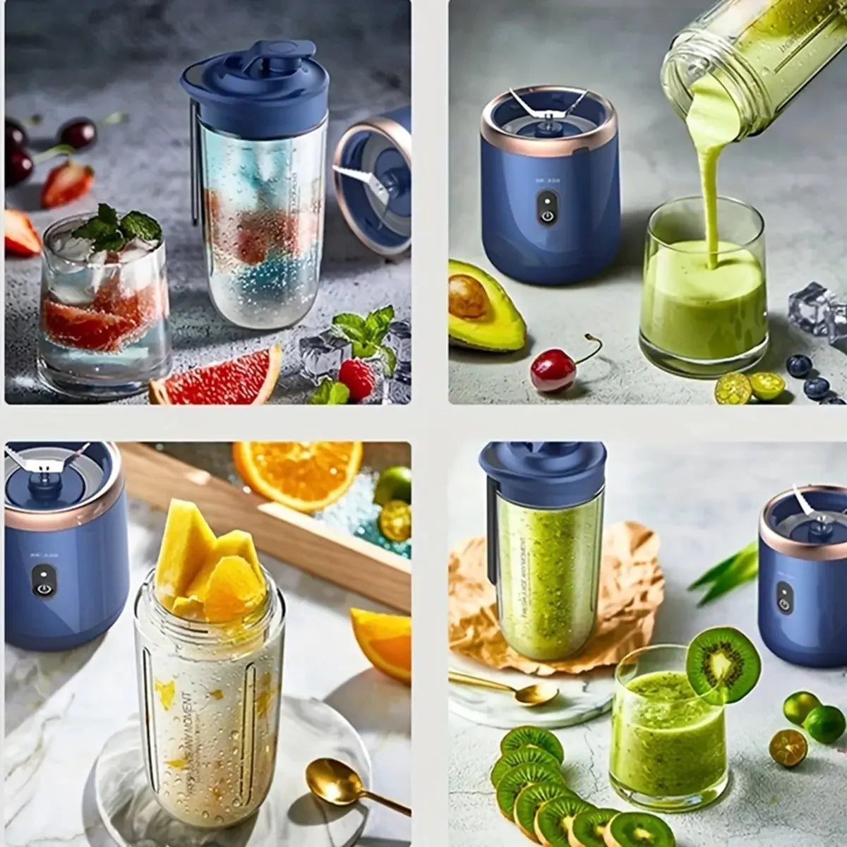 Portable Juicer Cup 6 Blade Blender Household Fruit Juicer Cup USB Rechargeable Double Cup Multifunction Electric Juicer