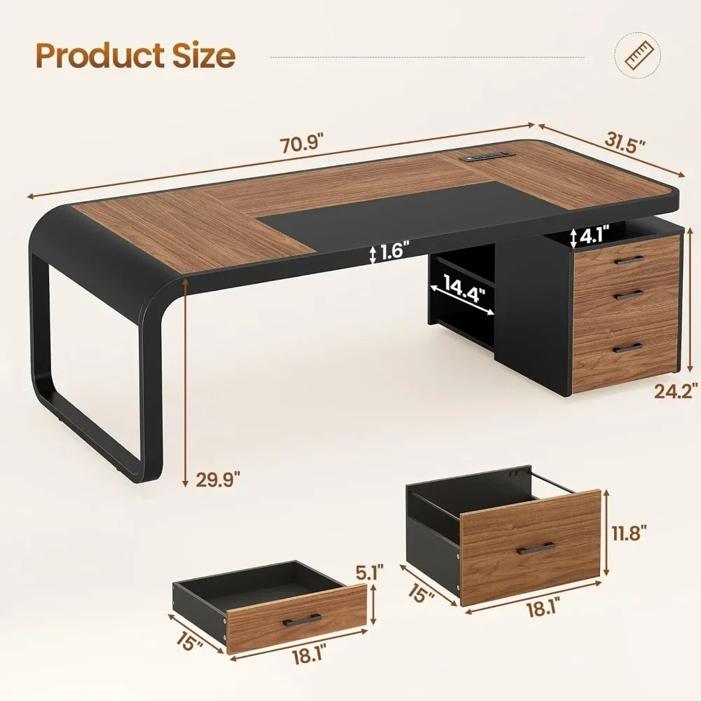70.9" Executive Office Desk with Storage
