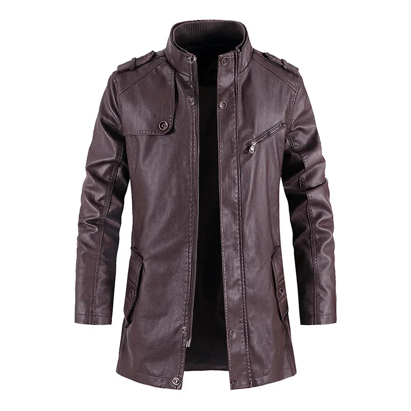 Men’s Slim Winter Leather Jacket with Fleece Lining