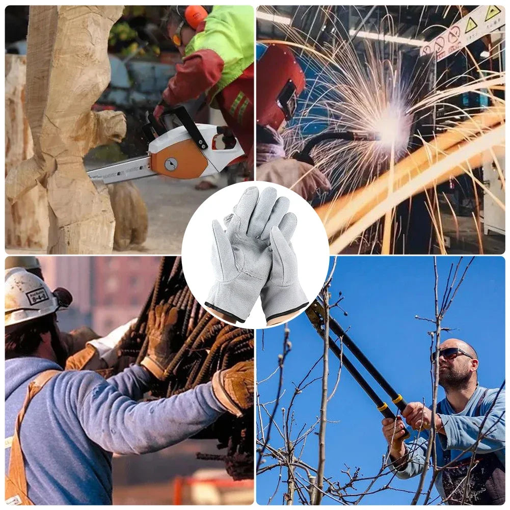 Work Gloves Cowhide Leather Welding Gloves Heat Resistant Security Protection Safety Work Gloves for Welder Cutting Gardening