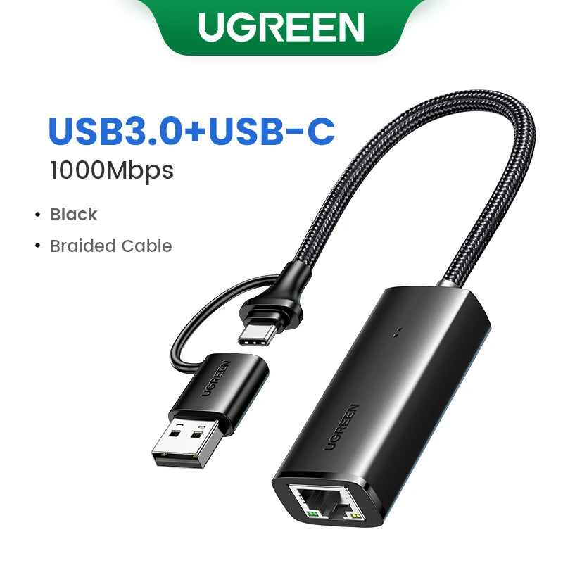 UGREEN USB C Ethernet Adapter 1000/100Mbps USB Lan RJ45 Thunderbolt 3 for Laptop Macbook Samsung iPad USB Ethernet Network Card