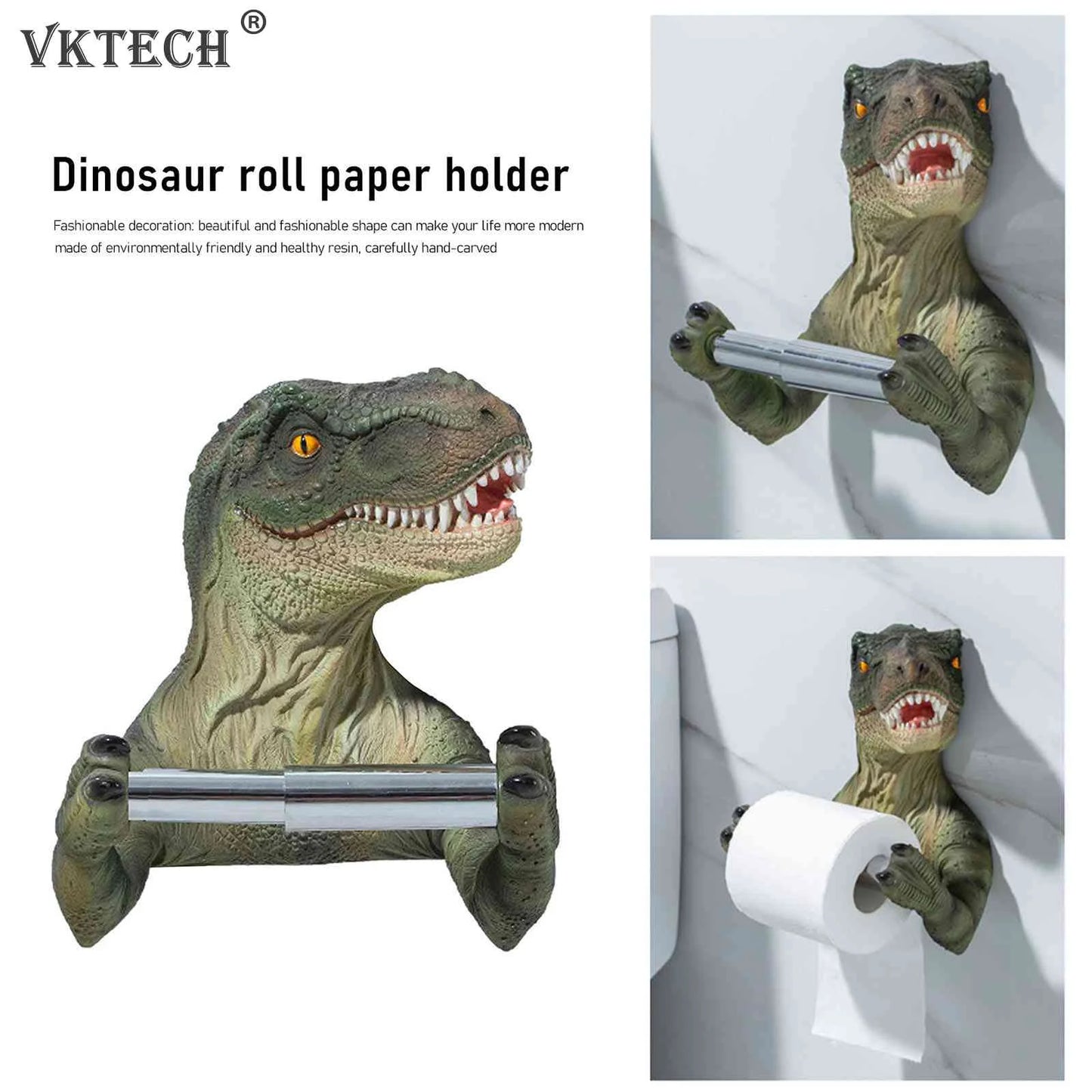 Resin Dinosaur Toilet Paper Holder WC Tissue Rack Punch-free Shelf Bathroom Wall-mounted Tissue Rack Roll Paper Hanger Rack for