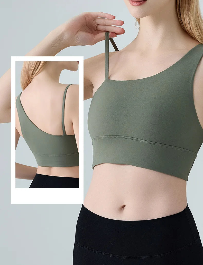 Sports Bra for Women, Shock-absorbing and Anti Sagging Bra, Worn Externally with Chest Cushion, Sloping Shoulder, Fitness Dance