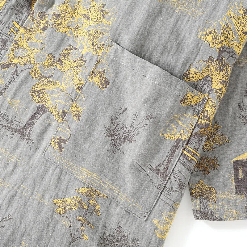 Men’s Cotton Kimono Pajama Robe – Jacquard Print Loungewear