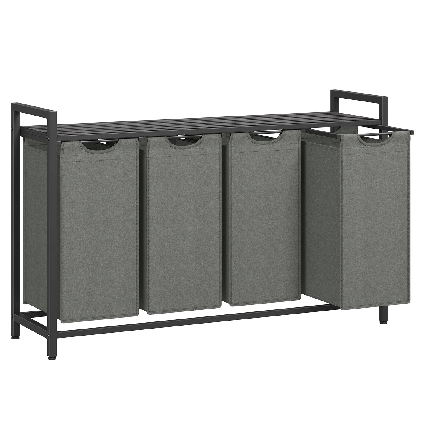 VASAGLE Laundry Basket, 4-Compartment Laundry Hamper, Pull-Out and Removable Laundry Bags, Laundry Sorter, Shelf, Metal Frame