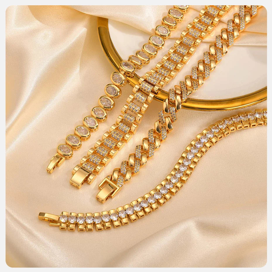 Vnox  Block Chain Bracelets For Women Cubic Zirconia Inlay, Gold Plated Fashion Charm Jewelry Gifts To Girlfriend