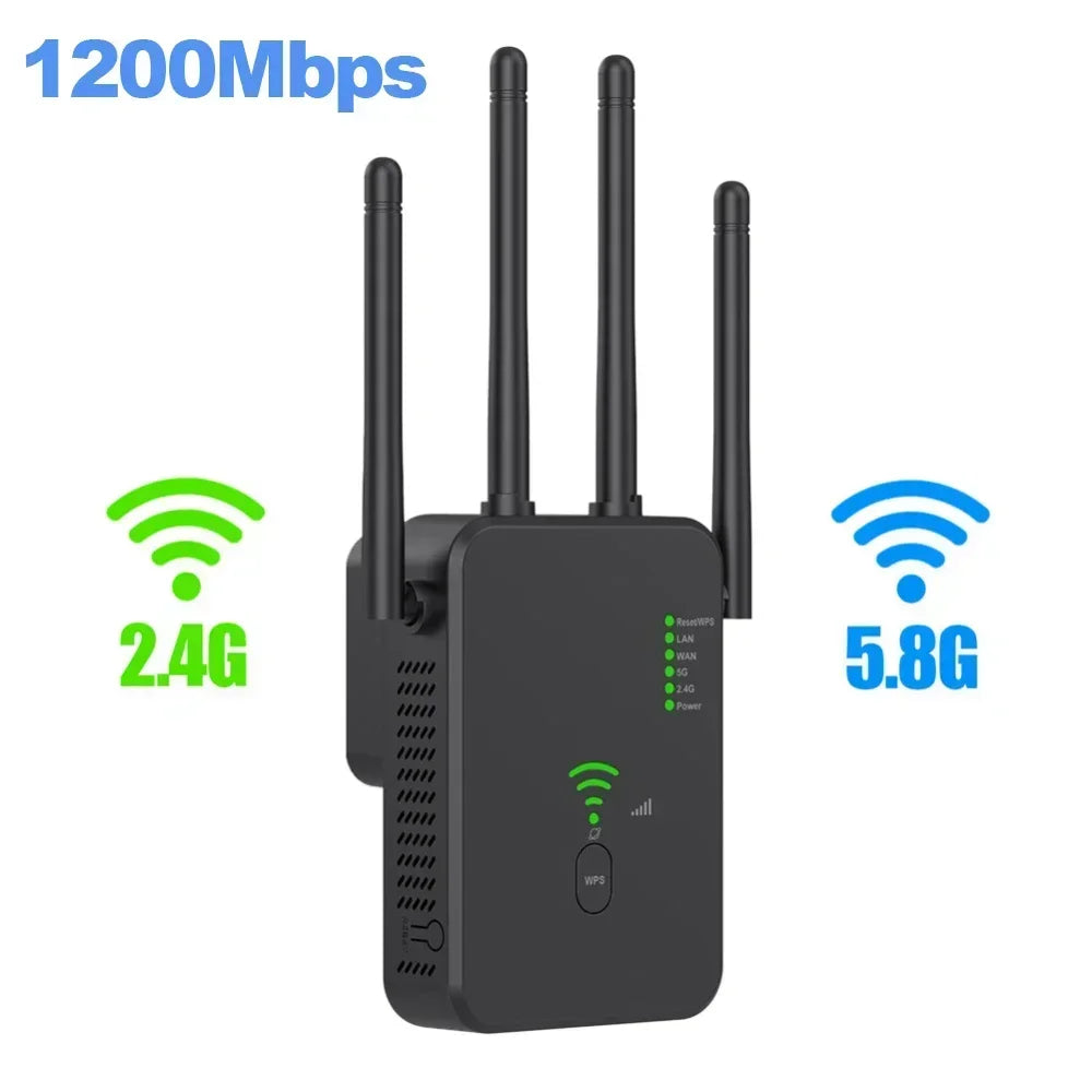 Wireless WiFi Repeater 2.4G 5Ghz Wi-Fi Amplifier Wi Fi Booster 1200 M Signal WiFi Long Range Extender Access Point