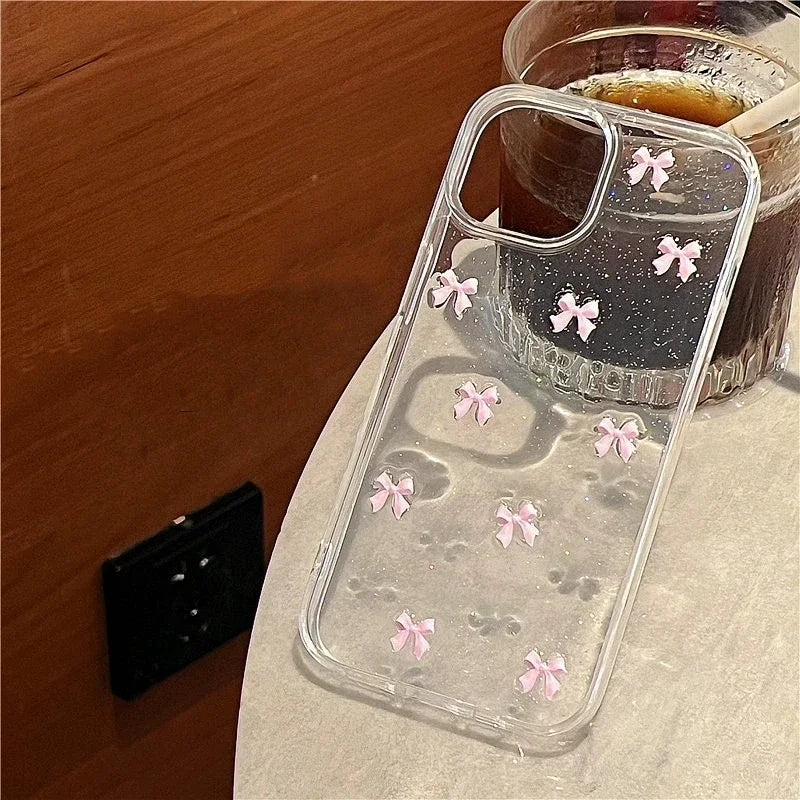 Cute Pink Bowknot iPhone Case – Clear Shockproof Cover