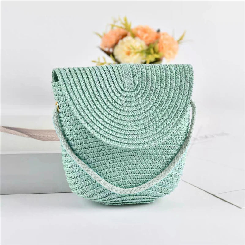 Girls’ Woven Straw Crossbody Shoulder Messenger Bag