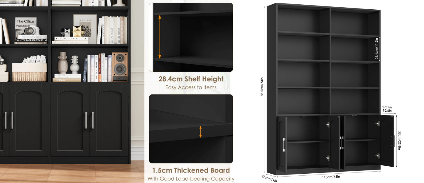 Getone Bookshelf Wardrobe with 12 Compartments & Doors
