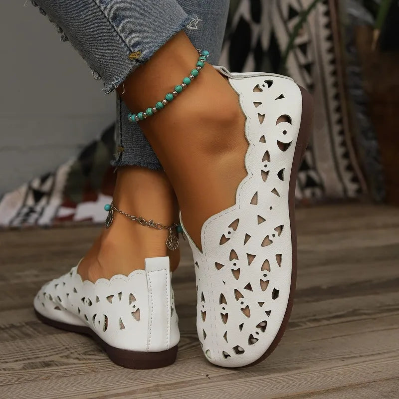 Women’s Genuine Leather Flat Shoes – Mary Jane Slip-On