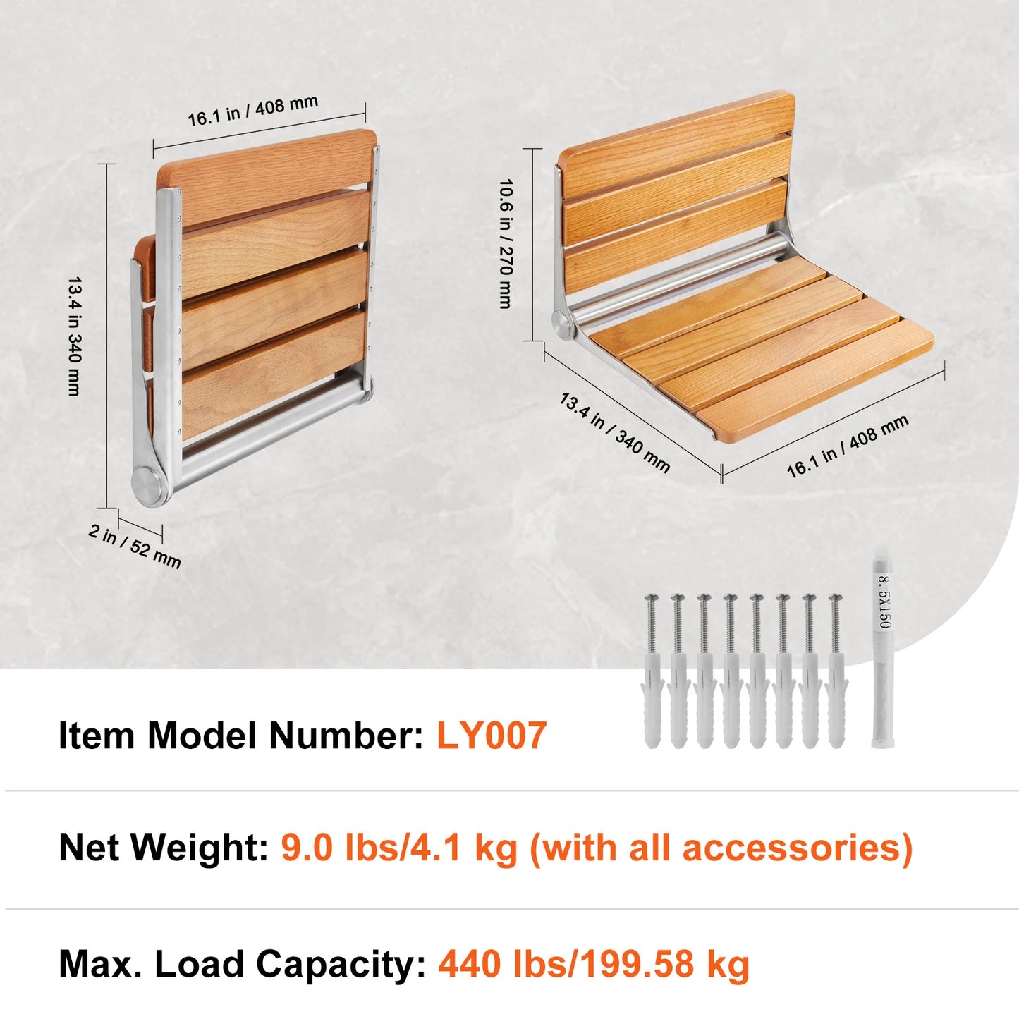 SucceBuy Folding Shower Seat Wall Mounted Fold Up Shower Bench Space Saving Home Care Fold Down Shower Chair for Pregnant Women