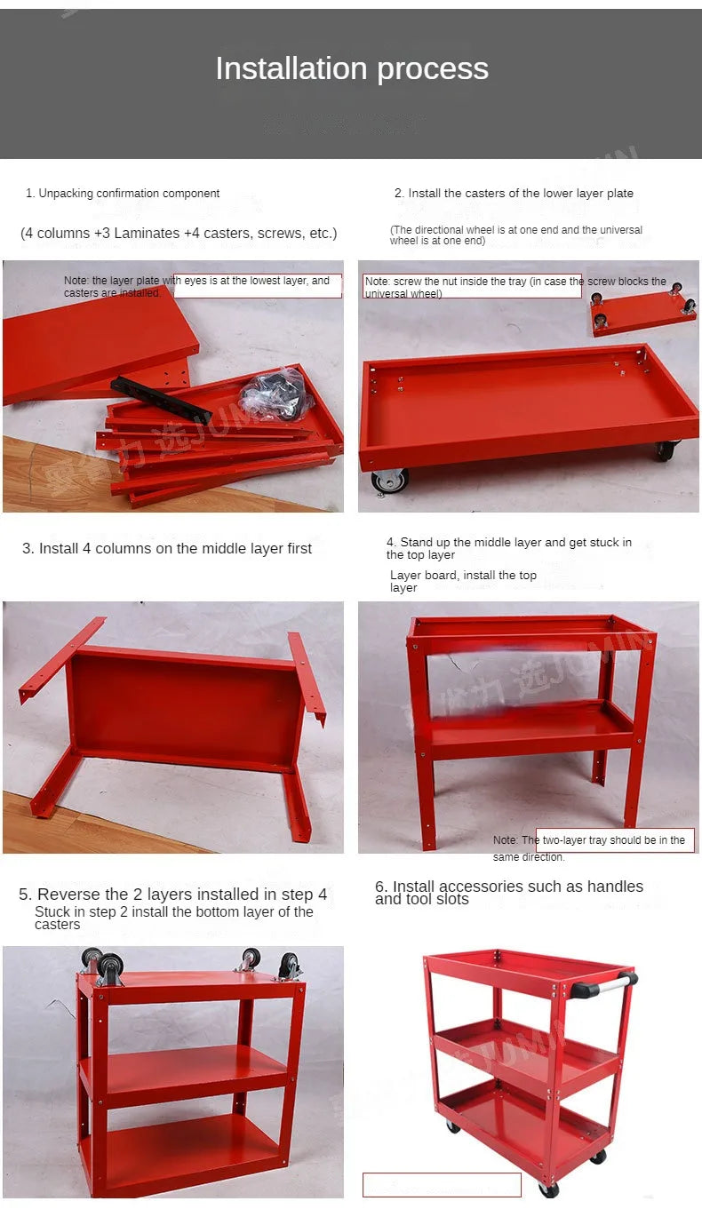 3-Layer Mobile Tool Cart with Wheels Heavy Duty
