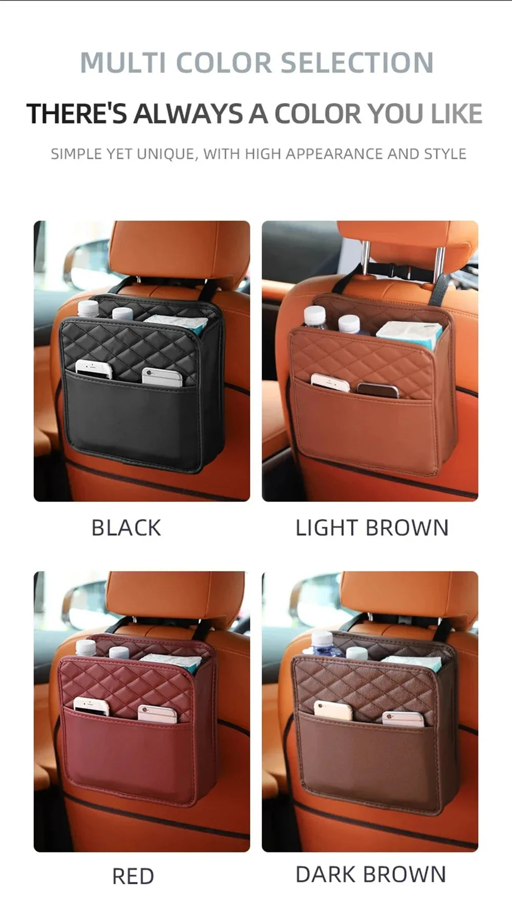 Leather Car Seat Storage Bag – Organizer & Garbage Holder
