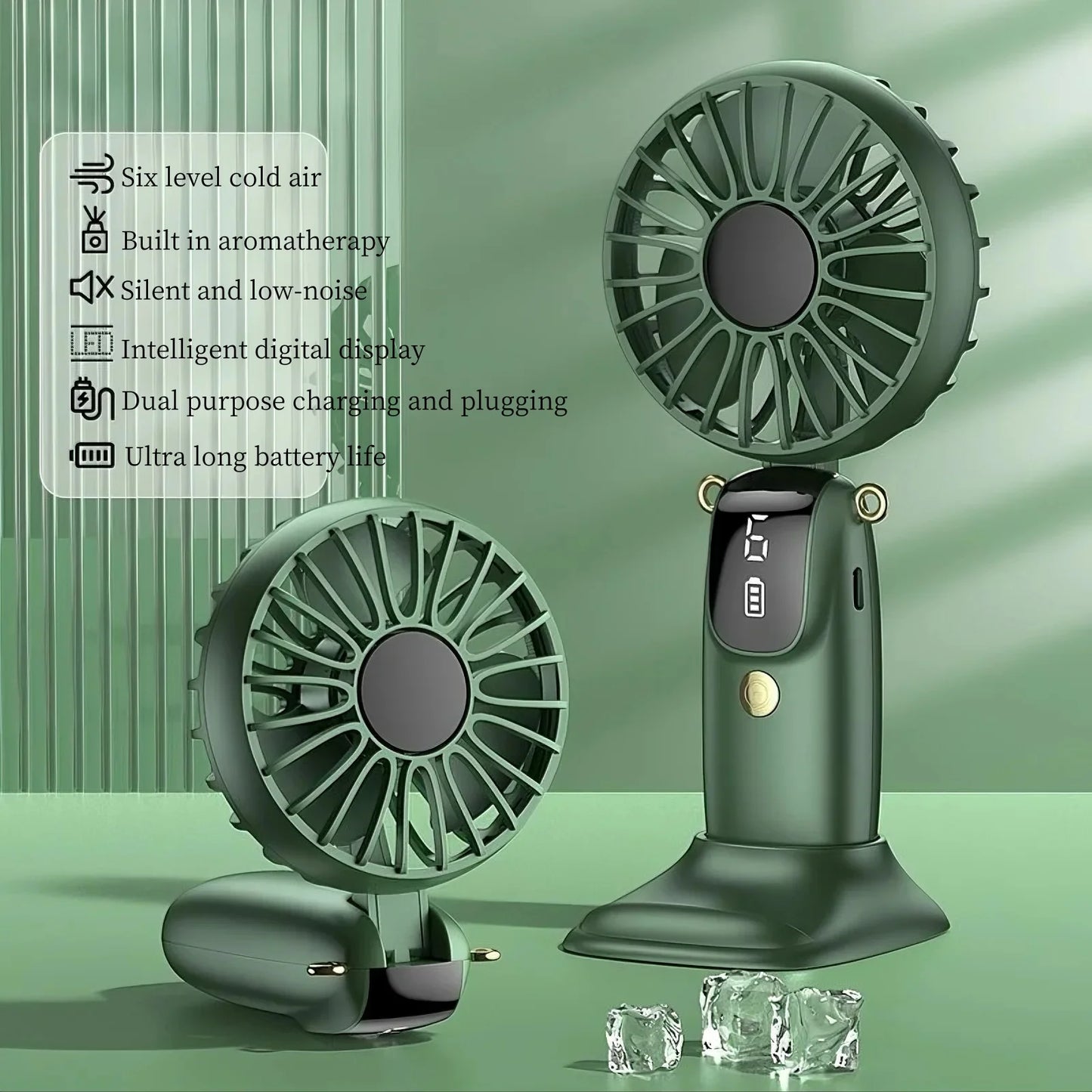 Portable Mini Handheld Neck Hanging Fan USB Rechargeable Battery Foldable Phone Holder with Aromatherapy for Car Home Office