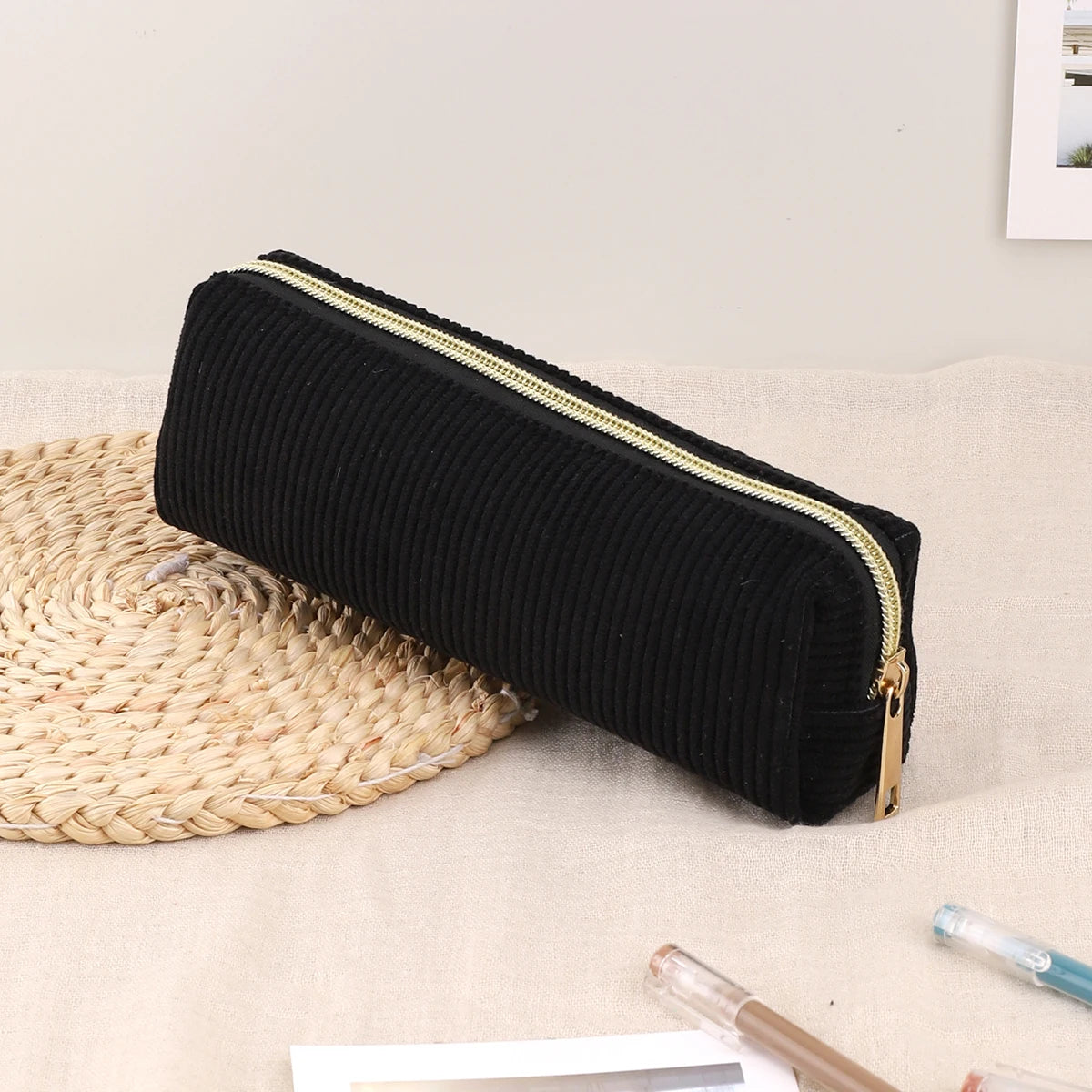Solid Color Pencil Case Estuche Escolar Pencils Cases Trousse Corduroy Pen Case Stationery Simple School Supplies Pencil Pouch