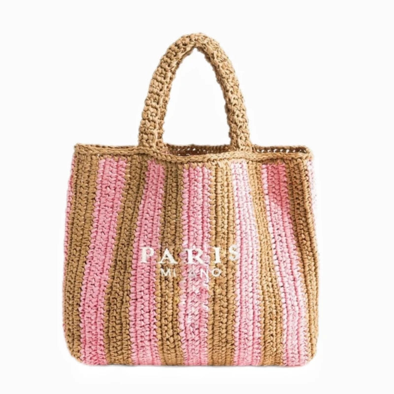 Women's Summer Beach Straw Style Tote Bag Handwoven Large Capacity Luxury Designer Travel Handbags Casual Portable Shoulder Bags