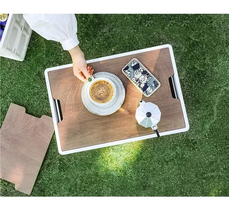 Large Folding Camping Storage Box with Wooden Lid