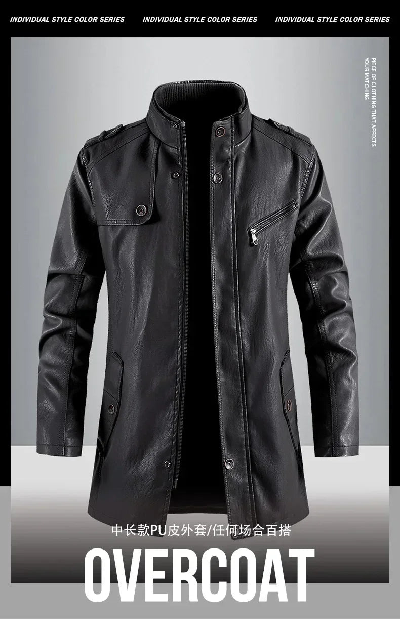 Men’s Slim Winter Leather Jacket with Fleece Lining