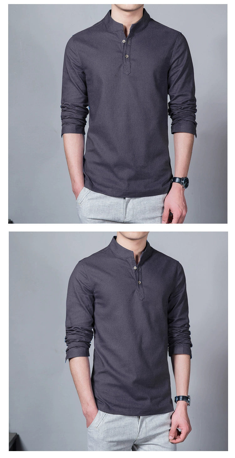Men’s Mandarin Collar Long Sleeve T-Shirt