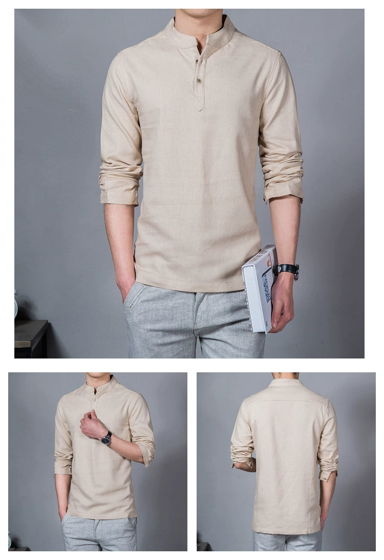Men’s Mandarin Collar Long Sleeve T-Shirt