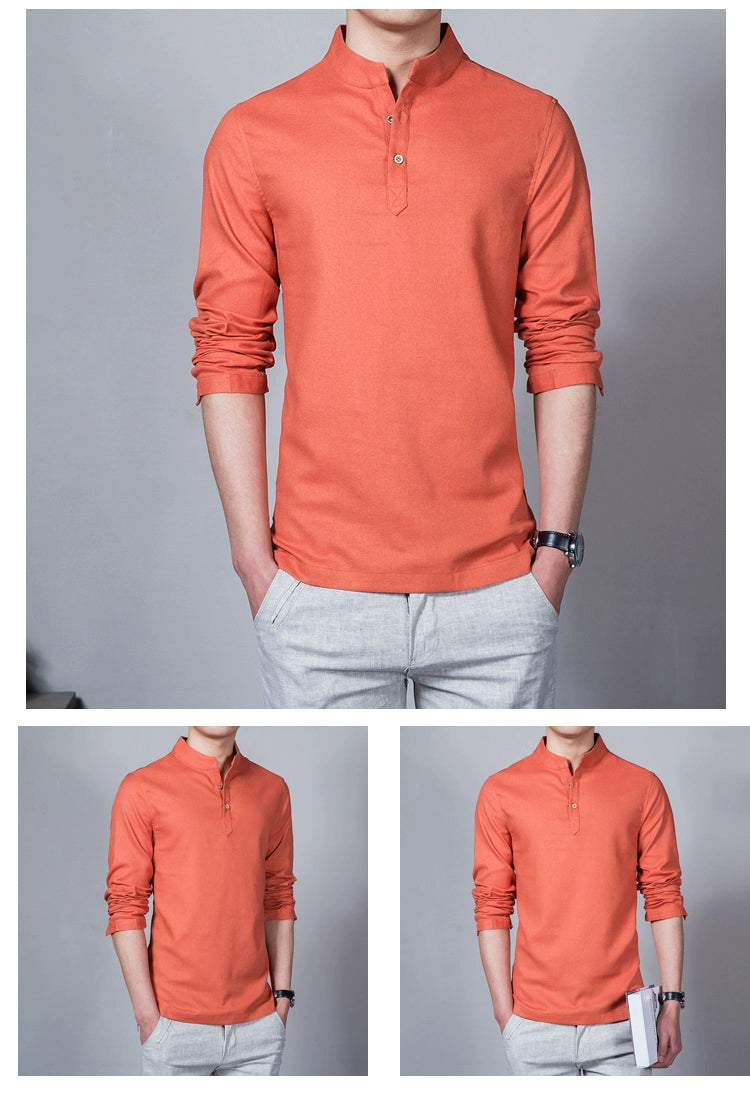 Men’s Mandarin Collar Long Sleeve T-Shirt