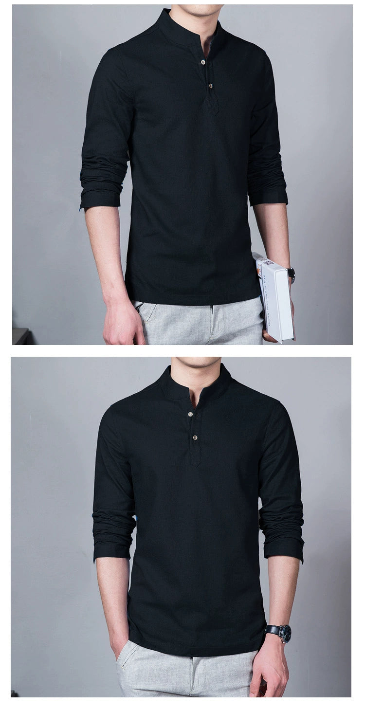 Men’s Mandarin Collar Long Sleeve T-Shirt