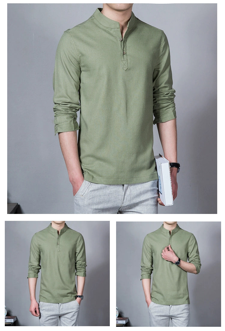 Men’s Mandarin Collar Long Sleeve T-Shirt