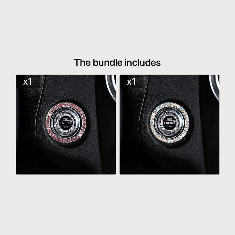 Zinc Alloy Ignition Button Cover with Sparkle Effect - "START STOP" Design, Plated, Easy Installation, Fits Most Vehicles, Ignition System Upgrade | Sparkling Button Cover | Glossy Finis