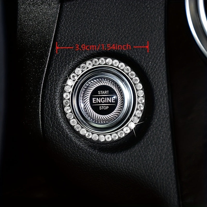 Zinc Alloy Ignition Button Cover with Sparkle Effect - "START STOP" Design, Plated, Easy Installation, Fits Most Vehicles, Ignition System Upgrade | Sparkling Button Cover | Glossy Finis