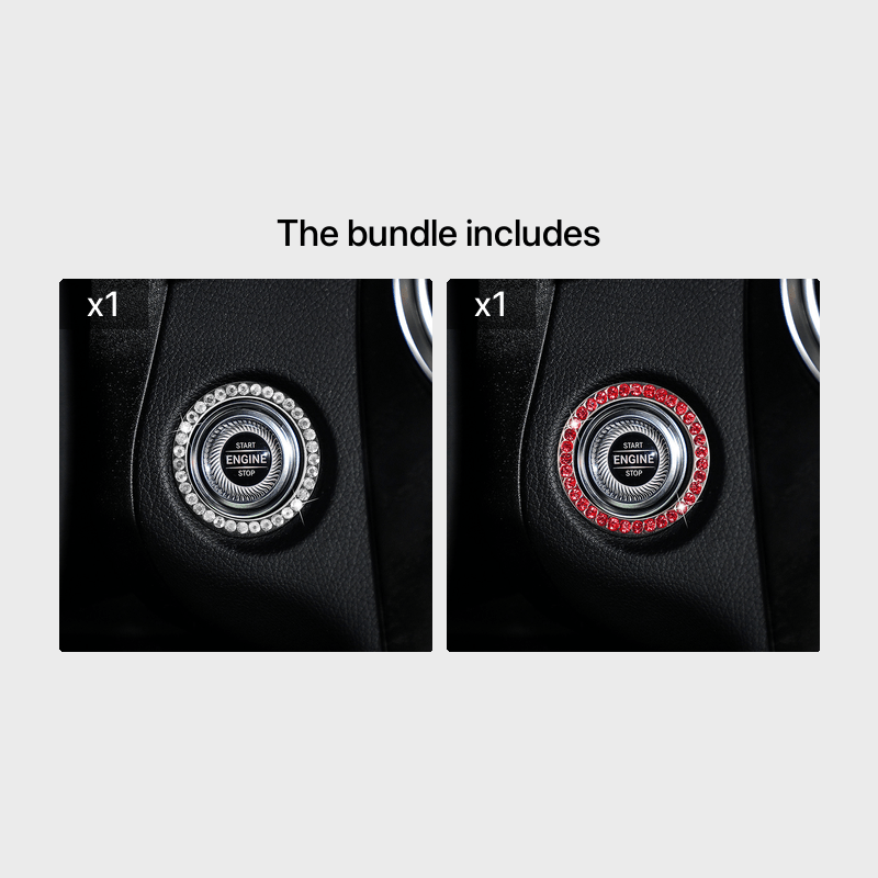 Zinc Alloy Ignition Button Cover with Sparkle Effect - "START STOP" Design, Plated, Easy Installation, Fits Most Vehicles, Ignition System Upgrade | Sparkling Button Cover | Glossy Finis
