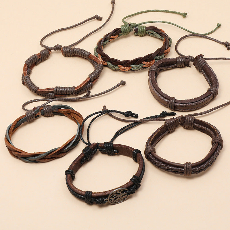 6pcs Retro Men’s Leather Braided Bracelet Set