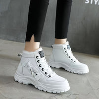 Women'S K2001 High-Top Winter Boots - Stylish White Lace-Up with Faux Fur Lining, Waterproof PVC Sole, Casual All-Season Footwear, Casual Winter Boots|Faux Fur Lined Boots|Laceup Boots