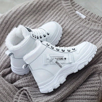 Women'S K2001 High-Top Winter Boots - Stylish White Lace-Up with Faux Fur Lining, Waterproof PVC Sole, Casual All-Season Footwear, Casual Winter Boots|Faux Fur Lined Boots|Laceup Boots