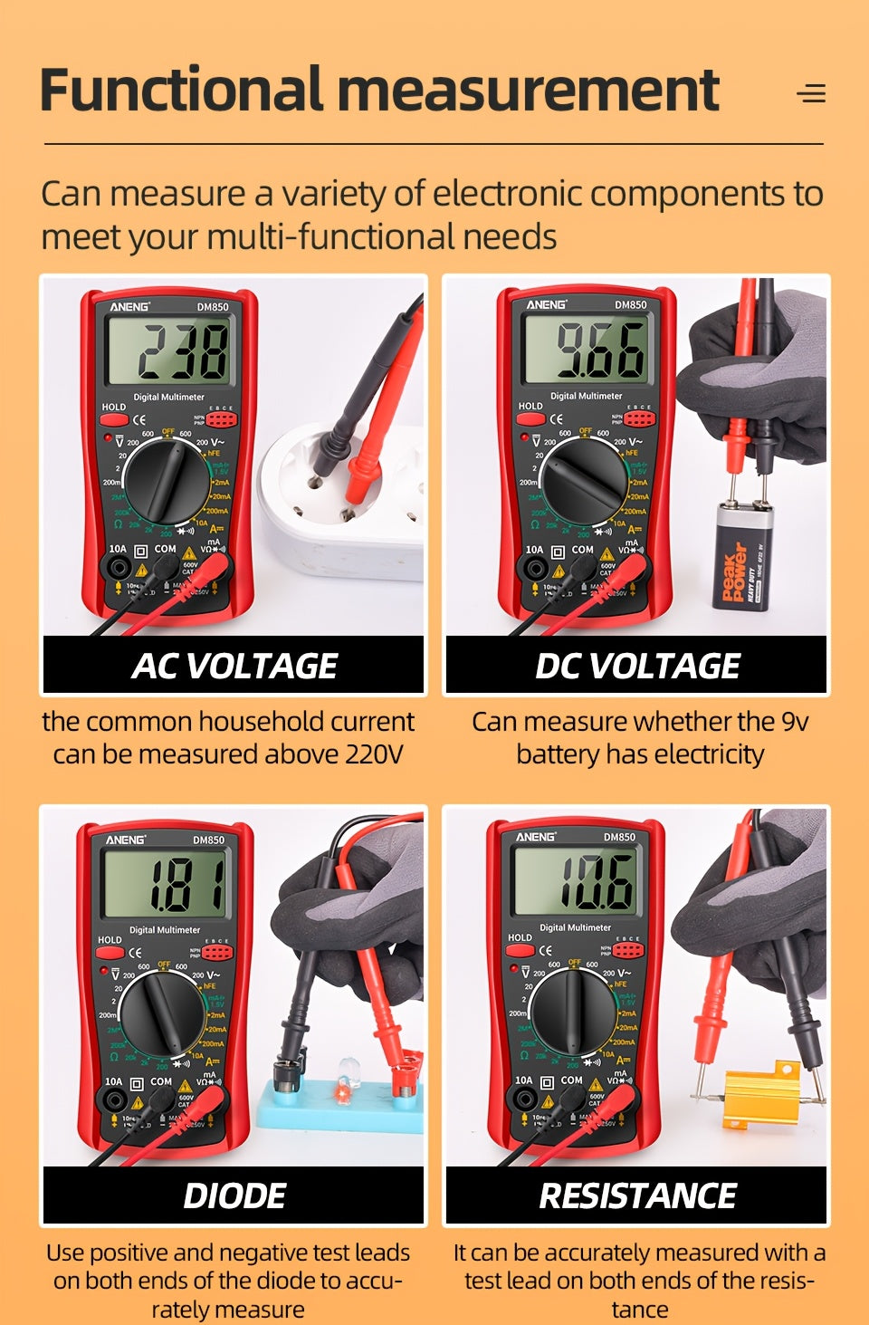 ANENG DM850 Auto Digital Multimeter AC/DC Voltage Tester