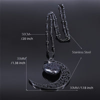 Black Stainless Steel Moon Heart Charm Necklace for Women