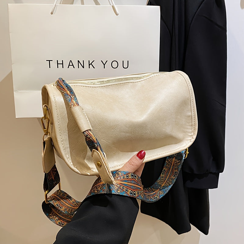 Stylish Large Capacity Crossbody Bag - Graphic Pattern Zipper Shoulder Bag With Wide Strap - Daily Purse