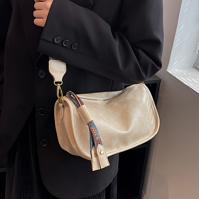 Stylish Large Capacity Crossbody Bag - Graphic Pattern Zipper Shoulder Bag With Wide Strap - Daily Purse