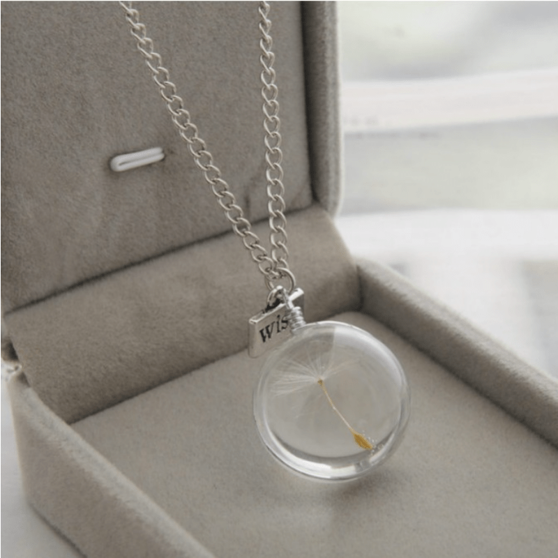Dandelion Crystal Pendant Necklace – Double-Sided 25mm