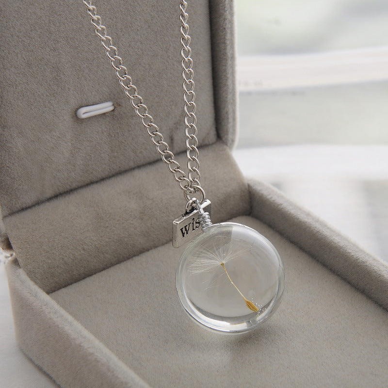 Dandelion Crystal Pendant Necklace – Double-Sided 25mm