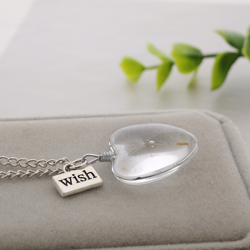 Dandelion Crystal Pendant Necklace – Double-Sided 25mm