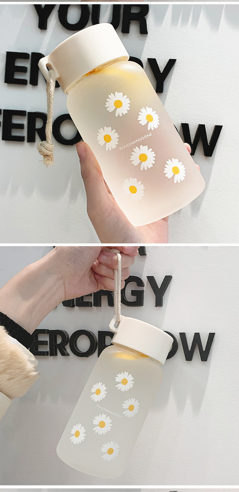 Creative Daisy Frosted Plastic Water Bottle 17.6oz