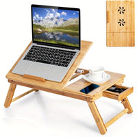 Bamboo Folding Laptop Desk with Tilting Top & Drawer