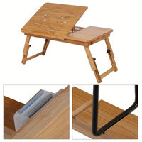 Bamboo Folding Laptop Desk with Tilting Top & Drawer