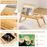 Bamboo Folding Laptop Desk with Tilting Top & Drawer