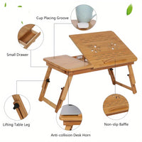 Bamboo Folding Laptop Desk with Tilting Top & Drawer