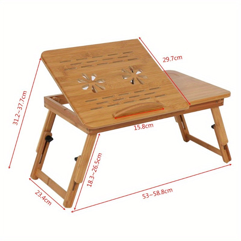 Bamboo Folding Laptop Desk with Tilting Top & Drawer