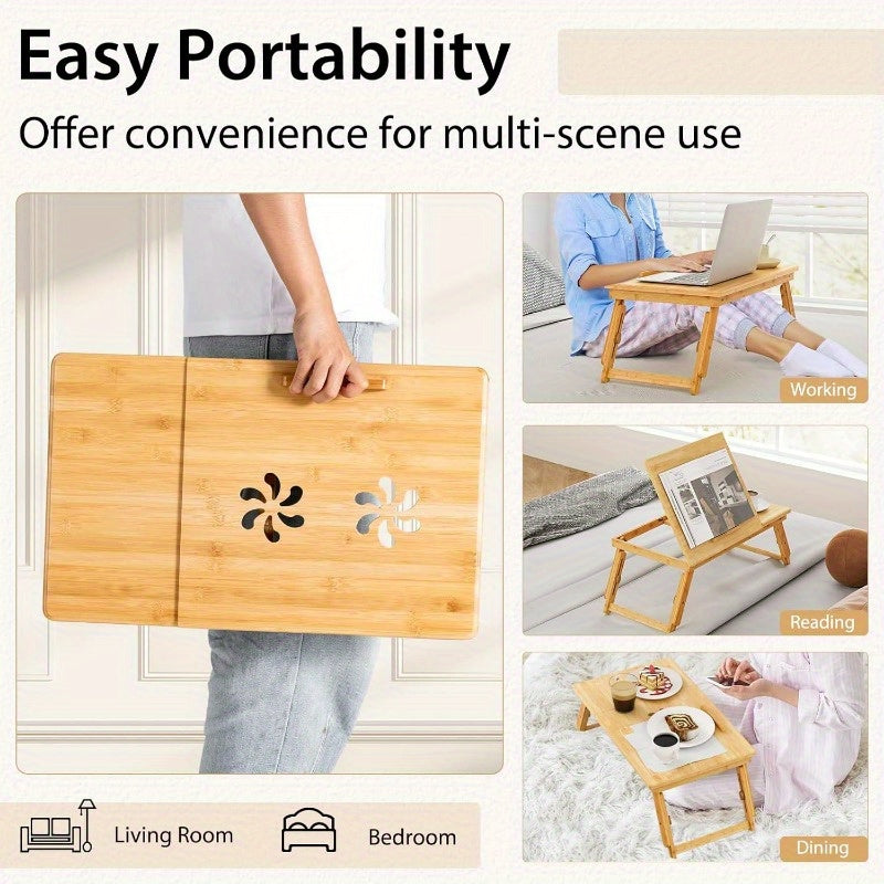Bamboo Folding Laptop Desk with Tilting Top & Drawer